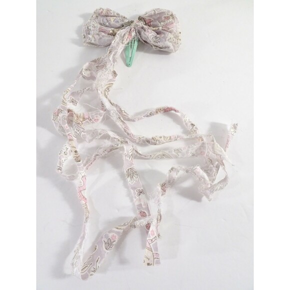 Dannijo Women\'s Alice Print Raw Edge Long Bow Hair Clip NWT 75 Pink Lavender